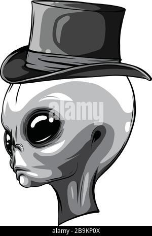 Alien head monochrome isolated on white background Stock Vector