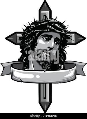 Hand drawn vector illustration or drawing of Jesus Christ at his Passion Stock Vector