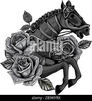 Horse with flowers in the mane on white background vector illustration Stock Vector