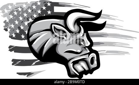 monochromatic face of an angry and threatening bull Stock Vector