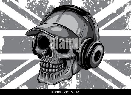 monochromatic Skull and Flag Great Britain. vector illustration Stock Vector