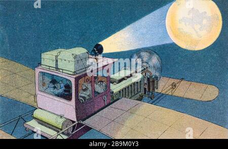Futurist or Futuristic Illustration of a Space Craft, Space Travel or Space Travellers Returning from the Moon. Illustration from 1910 Stock Photo