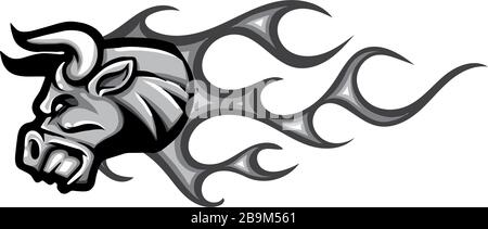 monochromatic head Bull with flames vector illustration design Stock Vector