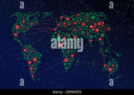 Vector world map made of virus shape silhouettes Stock Vector