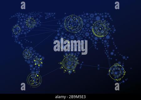 Vector world map made of virus shape silhouettes Stock Vector