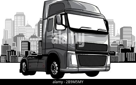 monochromatic Cartoon Garbage Truck isolated on white background. vector Stock Vector