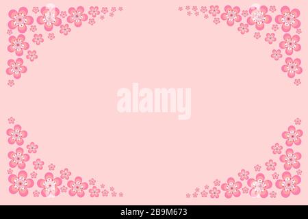 Hello spring bloom lettering flowers wreath frame minimal style postcard illustration. Sakura cherry blossom mood season inspiration element Stock Vector
