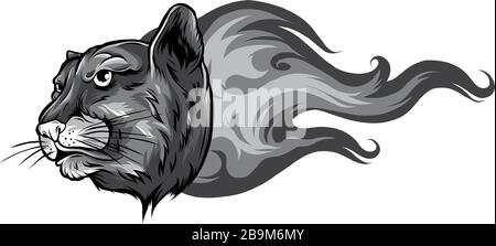 monochromatic Jaguar Flame Tattoo vector illustration design art Stock Vector