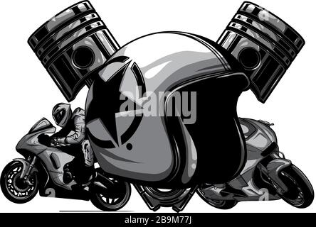 monochromatic Motorbike rider, abstract vector silhouette. Road motorcycle racing Stock Vector