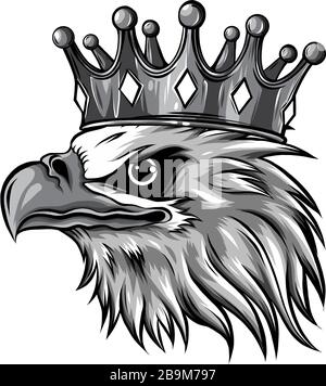 monochromatic The Vector logo queen of eagles. Cute crown print style eagle of background. Stock Vector