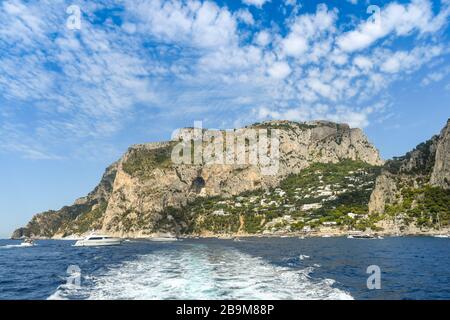 Wide angle scenic landscape view of Marina Piccola on the Isle of Capri. Stock Photo