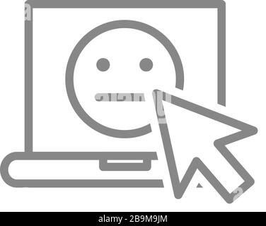 Laptop with neutral face line icon. Customer unsatisfaction, neutral feedback symbol Stock Vector