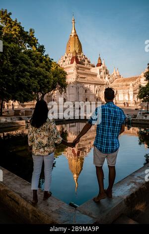 Bagan Myanmar, couple watching temple, Ananda Temple Bagan, Old temple of Ananda Pagan Myanmar