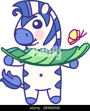vector flat striped baby zebra. cute animal Stock Vector