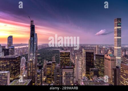 Aerial view of Central Park in New York City at sunset Stock Photo