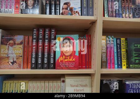 Dubai UAE December 2019 Book of Malala Yousafzai Pakistani activist for female education and the youngest Nobel Prize laureate on the book store. Stock Photo