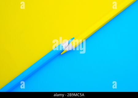 top view of color pencils on color background  Stock Photo