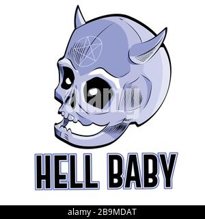 Funny vector illustration of a baby skull with horns isolated on white Stock Vector