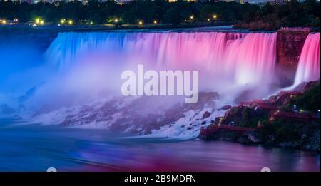 Colorful light shedding on the Niagara Falls Stock Photo