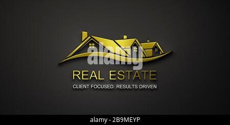 Real Estate Houses Gold Logo Design. 3D Rendering Illustration Stock ...