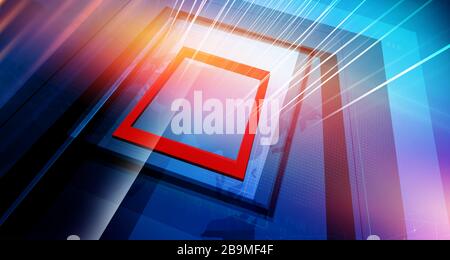 Modern studio space with big flat screens and directional growing lines, suitable for breaking news background. 3d Illustration Stock Photo