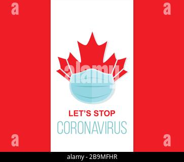 Corona Virus in Canada. 2019-nCoV. Canadian flag with protection mask. CoronaVirus Flu and lung disease spreading of world. Dangerous Chinese ncov Stock Vector