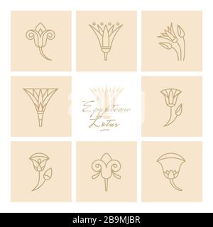 A set of vector logos Egyptian lotus flower. Stock Vector