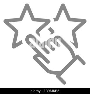 Hand chooses stars rating line icon. Customer review, quality control, add to favorites symbol Stock Vector