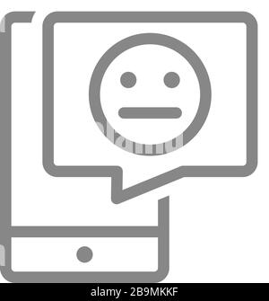 Smartphone with neutral face in chat bubble grey icon. Client ...