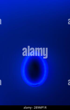 Glossy dark egg on trendy neon blue background with white backlight. Easter concept. Place for text. Stock Photo