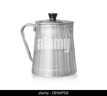 Close up shiny stainless steel, metal cup isolated on white background, clipping path Stock Photo
