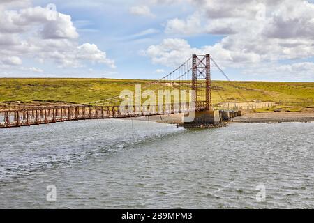 Bodie Creek Suspension Bridge, East Falkland, Falkland Islands, Falklands Stock Photo