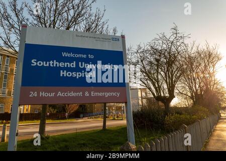 Southend University Hospital sign, Southend on Sea, Essex, UK. Southend ...