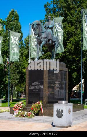 Lublin, Lubelskie / Poland - 2019/08/18: Marshall Jozef Pilsudski monument at the Plac Litewski square in historic old town quarter Stock Photo