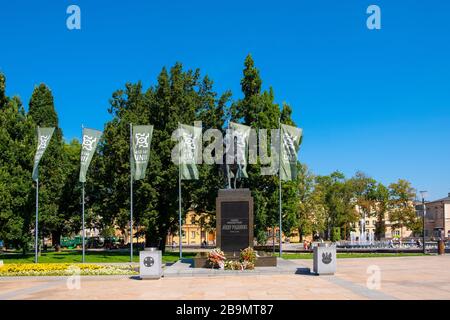 Lublin, Lubelskie / Poland - 2019/08/18: Marshall Jozef Pilsudski monument at the Plac Litewski square in historic old town quarter Stock Photo