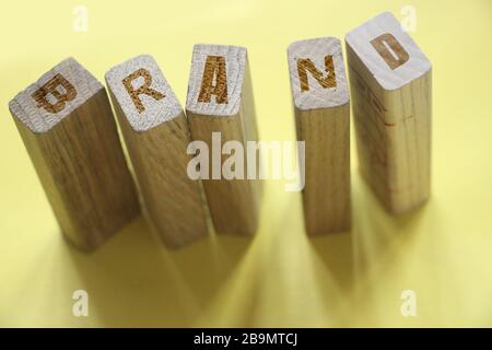 Brand word letters on wooden blocks, Marketing branding redranding concept Stock Photo