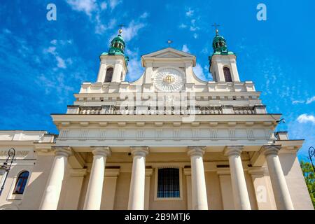 Lublin, Lubelskie / Poland - 2019/08/18: Facade of St. John the Baptist Cathedral - archikatedra Sw. Jana Chrzciciela - in historic old town quarter Stock Photo