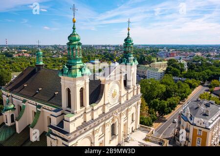 Lublin, Lubelskie / Poland - 2019/08/18: Facade of St. John the Baptist Cathedral - archikatedra Sw. Jana Chrzciciela - in historic old town quarter Stock Photo