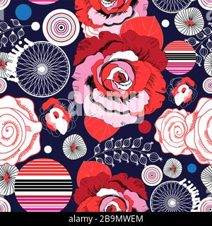 Multi-colored summer pattern different roses Stock Vector