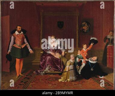 HENRY IV PLAYING WITH HIS CHILDREN WHEN THE AMBASSADOR OF SPAIN IS ALLOWED IN PRESENCE Jean-Dominique Ingres (1780-1867). 'Henri IV jouant avec ses enfants au moment où l'ambassadeur d'Espagne est admis en sa présence, 1817'. Musée des Beaux-Arts de la Ville de Paris, Petit Palais. Stock Photo