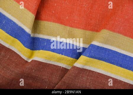 Multicolored crumpled homespun fabric texture background Stock Photo