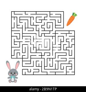 Rabbit and carrot maze game isolated on white background. Stock Vector