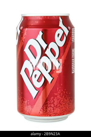 Samara,  Russia, October 22th, 2014. Product shot of  Dr Pepper can isolated on white Stock Photo