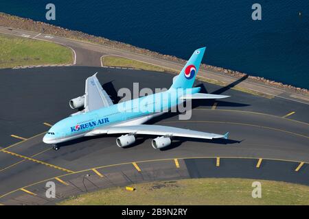 Korean Air Airbus A380 aircraft taxiing in an international