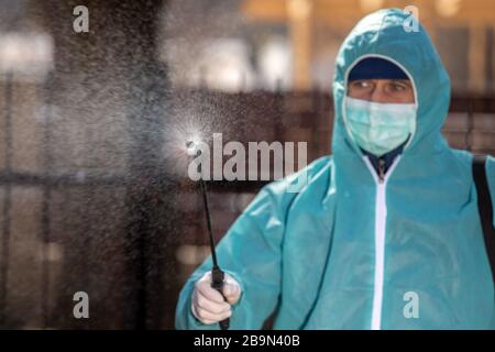 Coronavirus prevention, hygiene to stop spreading coronavirus. Coronavirus Quarantine. Disinfection and decontamination as a prevention against Corona Stock Photo