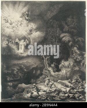 THE ANNUNCIATION TO THE SHEPHERDS Harmensz Van Rijn Rembrandt (1606-1669). 'L'Annonciation aux bergers', 1634. Musée des Beaux-Arts de la Ville de Paris, Petit Palais. Stock Photo