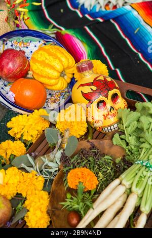 Day of the Dead Altar, Santa Barbara Farmers Market, Santa Barbara, California Stock Photo