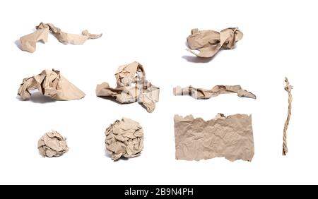 Set of torn pieces of packing paper on white background with shadows. Set of objects for designer work. Stock Photo