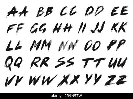 ABC set with alternatives. Brush Font. Alphabet from paintbrush strokes. Stock Vector