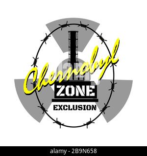 Chernobyl. Nuclear Station in center of oval barbed wire. Exclusion zone. Stock Vector